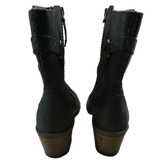 TEVA FOXY NUBUCK LEATHER ZIP BOOTS MID CALF STACKED HEEL RUBBER SOLE SZ 7 #631 - Picture 3 of 9